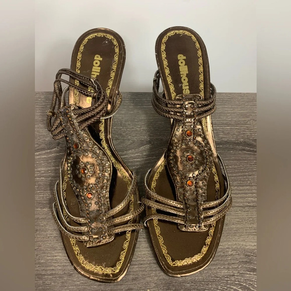 Dollhouse Womens Strappy Jewelled Heeled Sandals Sz 8 Boho Whimsy Fairycore FLAW - Picture 1 of 16